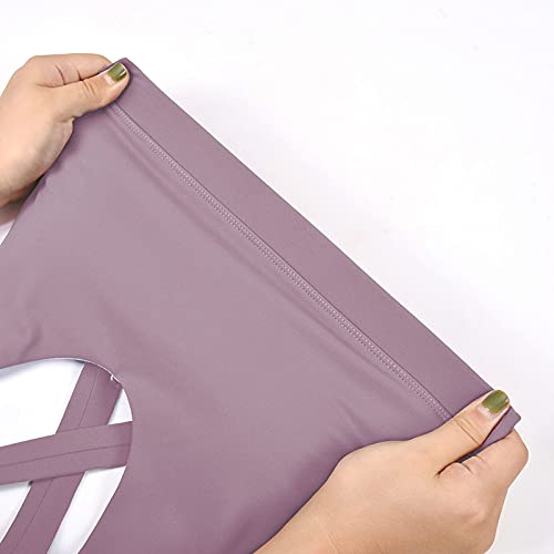 Image of Sports Bras for Women High Impact Support for Yoga Gym Running Workout Fitness Strappy Sports Bra with Padded Removable Cups, Purple, X-Small