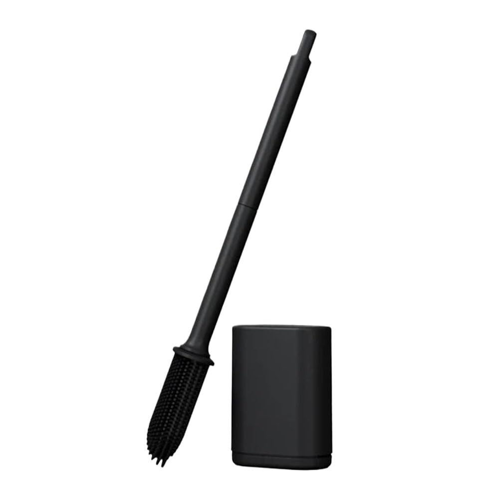 Cepillo de WC con soporte, cepillo de baño de pared, cepillo de baño de plástico (negro)