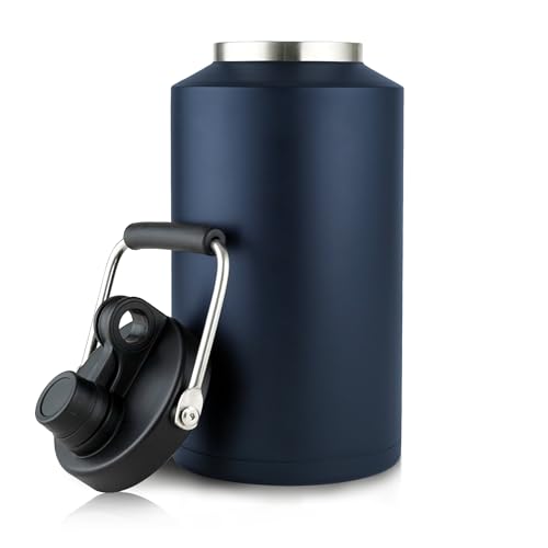 Alathote Grande brocca per l'acqua isolata da 3,6 l, doppia borraccia termica sottovuoto, lavabile in lavastoviglie, per bevande calde e fredde, con bocca larga e manico (blu navy, 3,68 g)
