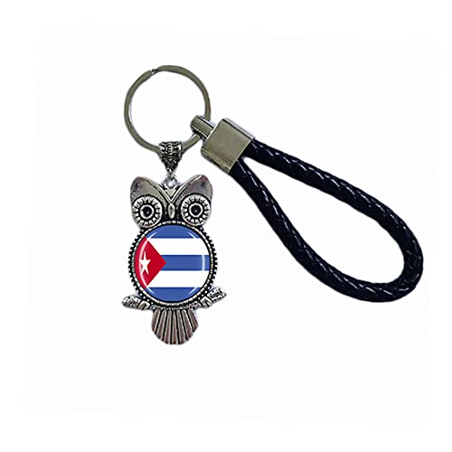 Porte-clés avec drapeau Cuba - Cadeau souvenir - Porte-clés hibou - Pour homme et femme, Cuba, 18 CM (7.09')