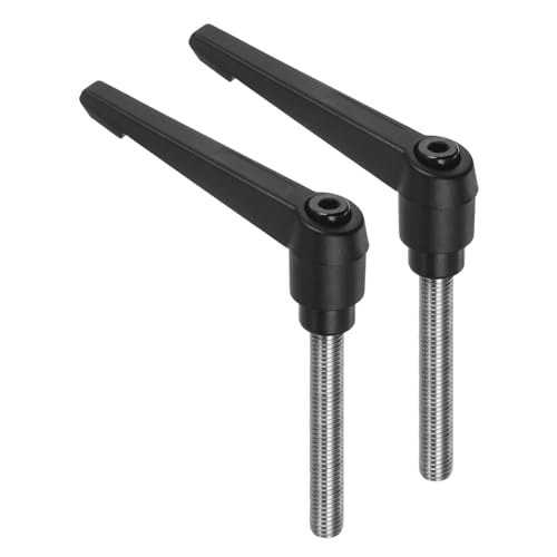 Image of uxcell 2pcs Clamping Lever Handles, M10 x 60mm 304 Stainless Steel Threaded Male Stud, Adjustable Handles Locking Quick Release Ratchet Push Button Bolt Knobs, Black