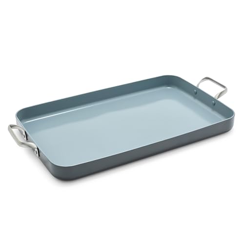 Comparison: Best Double Burner Griddle For Induction Cooktop 7 GreenPan Valencia Pro 18" x 11" Double Burner Griddle Pan, Induction Suitable, Ceramic Nonstick PFAS-Free, Rectangular Stovetop Cookware, Stainless Steel Handles, Dishwasher, Oven & Broiler Safe, Gray