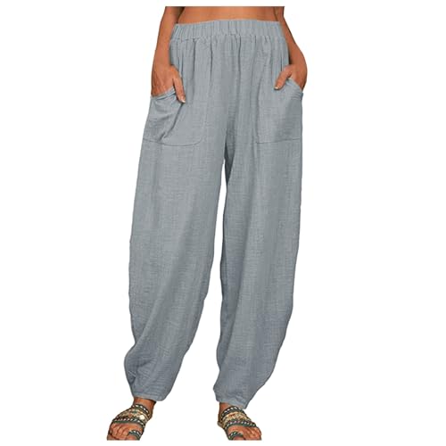 JEUROT Beach Pants for Women Wide Leg Long Lounge Pant Printed Boho Trousers with Pocket Casual Fashion Plus Size Vacation Clothes for Women(Grey, XXXL)