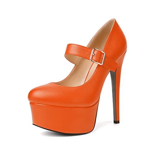 SKYSTERRY Womens Buckle Sexy Platform Matte Party Round Toe Stiletto High Heel Pumps Shoes 6 Inch