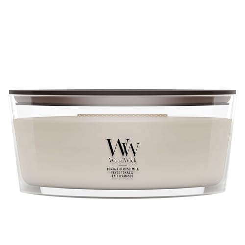 WoodWick | Ellipsenkerze | Tonka & Mandelmilch | Tolles Geschenk fĂĽr Frauen