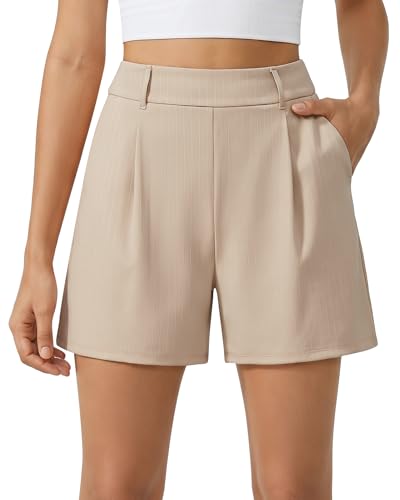 Image of G4Free EverGoing Dressy Casual Shorts for Women 4 inch High Waisted Summer Lounge Pleated Shorts with Pockets