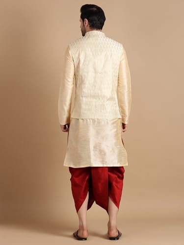 Image of Men's Silk Blend Solid Kurta Dhoti Set with Designer Ethnic Nehru Jacket