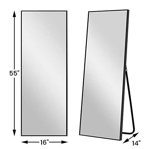 Image of PexFix Full Body Mirror Length with Black Aluminum Alloy Frame Stand Wall Mounted Hanging for Bedroom Bathroom Living Room Decor,55''x16'' (1016)