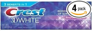Crest 3D White Whitening Toothpaste, Radiant Mint, 3.5 Oz Pack of 4