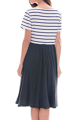 Smallshow Women's Short Sleeve Patchwork Nursing Dresses For Breastfeeding Medium White Stripe #TOP3