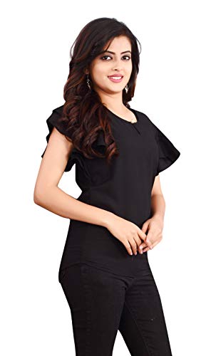 Image of DHRUVI TRENDZ Women's Plain Regular fit Top (Black, X-Large) (DT-W1211-XL)