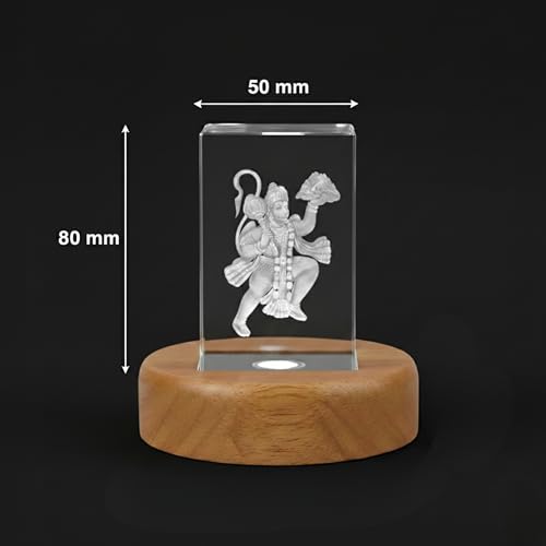 Image of GROB God Idol 3D Crystal Cube with LED Light Base in Festivals, Personalized Gift,Home Decoration, Showpiece for Home(Transparent 50 X 50 X 80 mm) (Hanuman)