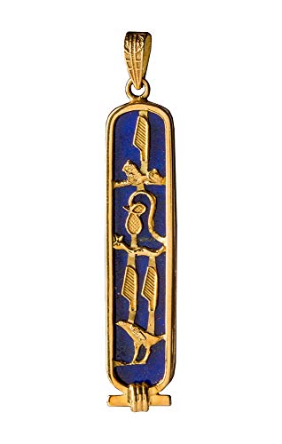 Discoveries Egyptian Imports - Personalized 14k Gold Cartouche Necklace with Lapis Gemstone Back - Handmade in Egypt - Size: X-Large Discoveries Egyptian Imports - Personalized 14k Gold Cartouche Necklace with Lapis Gemstone Back - Handmade in Egypt - Size: X-Large