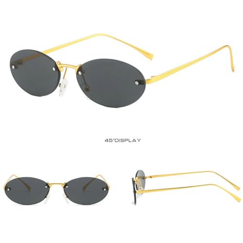 Small Oval Rimless Sunglasses Women Men 2024 Trendy Vintage Frameless Sun Glasses For Ladies Shades UV4003