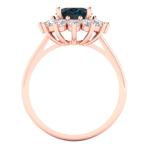 Clara Pucci 2.36ct Oval Cut Solitaire accent Halo Natural London Blue gemstone Designer Anniversary Bridal Engagement Ring 14k Rose Gold - Image 5