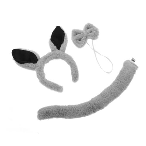 Ipetboom 3 Piezas Diadema de orejas de caballo disfraces halloween disfraz de halloween diadema con orejas de rata disfraz de perro plutón oreja de mono Felpa Grey