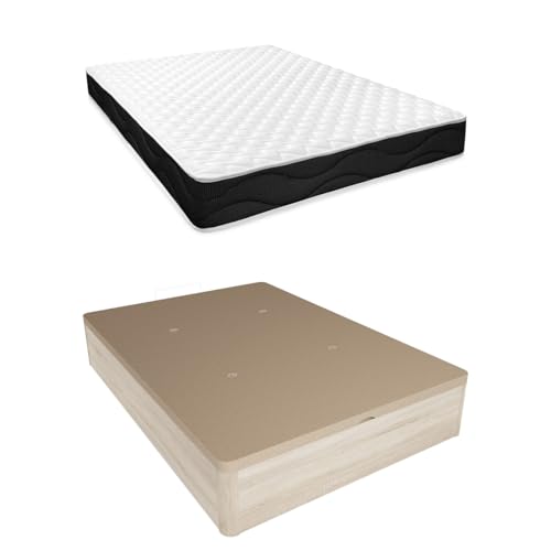 Homey - Pack Colchón Viscoelástico Sleep Pro Reversible + Canapé Madera Abatible Gran Capacidad | Color Cambria 150 x 200