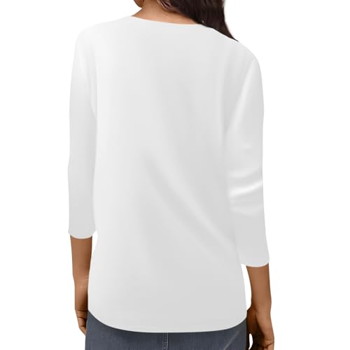 Image of 4th of July Shirts Women 3 /4 Length Sleeve Womens Tops Henley Neck Casual Patriotic T Shirts