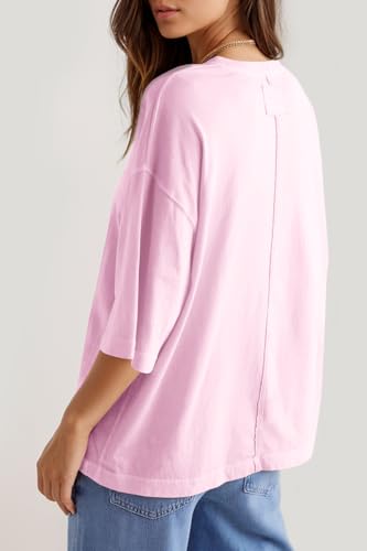 Image of UNCLECAT Womens Oversized Half Sleeve T Shirts Summer Tops Trendy Crew Neck Loose Fit Workout Tee Clothes Pink