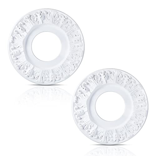 2 Pieces Ceiling Medallion Molded White PU Ceiling Medallions for Light Fixtures Medallion for Ceiling Light Ceiling Cover Decor