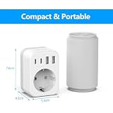 Podwójna Wtyczka JSVER do Gniazdka ściennego z 4 Portami ładowania USB, Gniazdo Wtykowe Schuko (4000 W), Adapter z ładowarką USB do Telefonów i Urządzeń Gospodarstwa Domowego-Biała