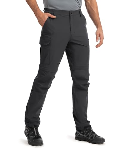 Hiauspor Wanderhose-Herren-Zip-Off-Outdoorhose-Sommer-Leicht-Trekkinghose-Atmungsaktiv-Schnell-Trockend-Funktionshose-Softshellhose-mit-5-Tiefe-Taschen (L, Dunkelgrau)
