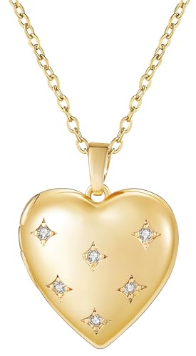 YOUFENG Love Heart Silver Gold Locket Necklace that Holds Pictures 14K Gold Plated Photo Locket Birthday Gifts