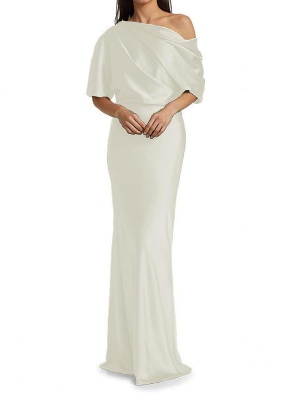 Image of Mermaid Satin Mother of The Bride Dresses for Women Ruched One Shoulder Formal Evening Gowns