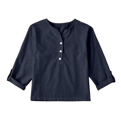 Kids Girls Long Sleeve Henley Shirts Solid Color V Neck Loose Breathable Blouse Tops 2025 Trendy Comfy Pullover Tees