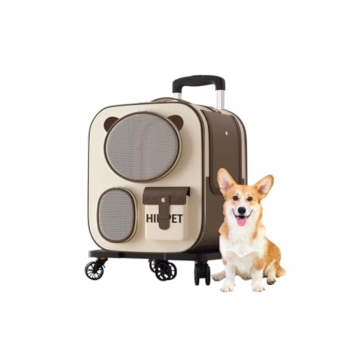 Galatée Haustier-Rucksack Mit Rollen, Bequemer Katzenrucksack Mit Abnehmbaren Rollen, Rolltragetasche Für Haustiere, Hunderucksack, Ideal Für Reisen/Wandern/Den Einsatz Im Freien(Braun)