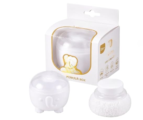 Children Powder Puff Box Set for Newborn & Kids | Powder Container with Soft Puff Applicator | Children Powder Storage Box for Gentle Daily Skin Care & Easy Application (White, Pack Of 1)-image-19