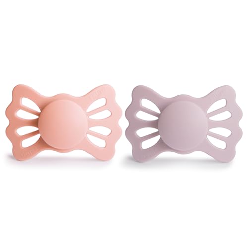Image of FRIGG Lucky Symmetrical SilkySoft Silicone Baby Pacifier | Made in Denmark | BPA-Free (Pretty in Peach /Primrose, 6-18 Months)