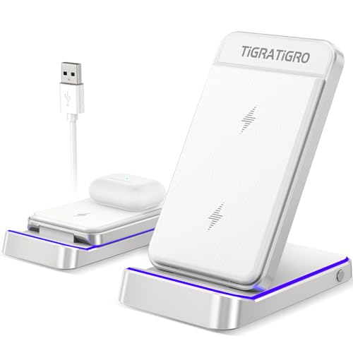 tigratigro Cargador inalámbrico Plegable, inalámbrico de 15 W Qi de Carga Rápida, Cargador inalámbrico para iPhone 15 14 13 12 11 Pro MAX/Samsung (Sin Cargador, Plateado)