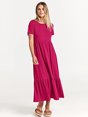 Image of ANRABESS Womens 2026 Summer Casual Maxi Dress A line Tiered Flowy Short Sleeve Crewneck T Shirt Beach Travel Long Dresses