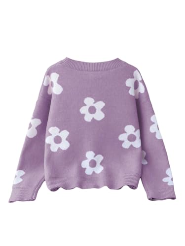 Image of RoseSeek Girl's Bow Graphic Sweaters Crewneck Long Sleeve Knit Pullover Tops Drop Shoulder Knitwear
