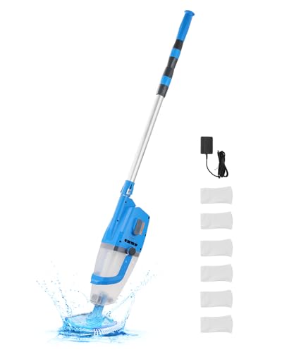 VEVOR Pool Vacuum, 26 GPM Handheld Cordless Hot Tub Vacuum with Extension Pole, for Deep Cleaning & Strong Suction, Rechargeable Pool Cleaner, Running up to 1Hour, for Above Ground/Inground Pool Spas