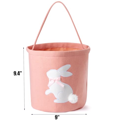 Image of 2 Pcs Embroidered Easter Basket with Handle for Egg Hunts, Easter Gifts, Easter Egg Collection, Gift (Pink and Blue)