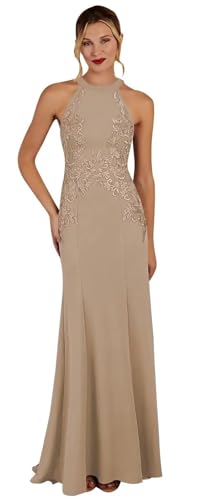 Image of KDTM Satin Lace Mother of The Bride Dresses Long Halter Sleeveless Formal Dresses for Women Wedding Guest