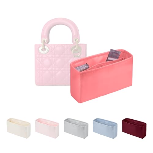 Image of Purse Organizer Insert for Lady Dior New Medium Bags, Satin Luxury Bag Insert, Lightweight & Portable Purse Shaper with Pockets, Ideal for Travel, Shopping, and Daily Use(Rose Lipstick, Lady New M)