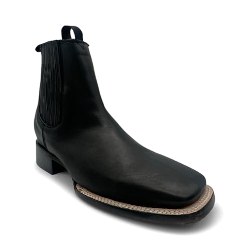 Men’s Square Toe Leather Black Ankle Boot