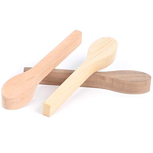 3Pcs Wood Carving Spoon Blank Unfinished Wooden Craft Whittling Kit for Whittler Starter Kids,Basswood +Walnut +Cherry - Thumbnail 4