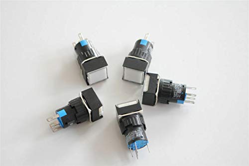 Switches 5V 12V 16mm On/Off LED Illuminated Momentary/Latching Push Button Switch NO+NC - (Action Type:Latching, Pack Quantity:5Pcs, Voltage:5V, Color