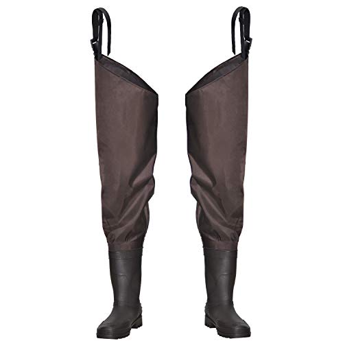 OXYVAN Hip Waders Lightweight Fishing Waders for Men Women with Boots 2-Ply PVC/Nylon Waders for Women Men with Boots (Green and Brown)