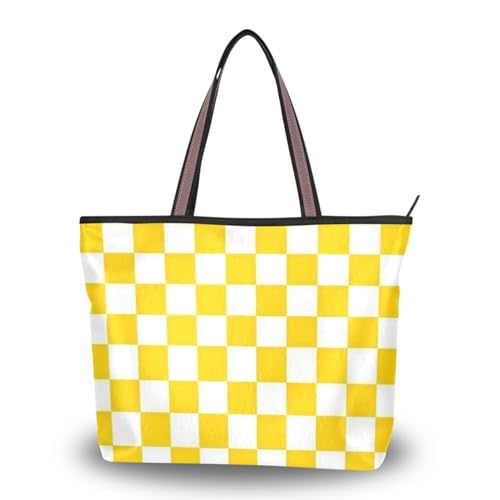 Sac à main en soie à carreaux jaune et blanc avec fermeture éclair tendance pour femmes