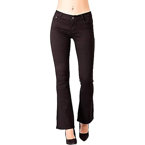 Womens 70s Style Denim Flared Jeans | Stretchy Mid Waist Ladies Bootcut Bell Bottom Flares Pants (10, Black) Cover