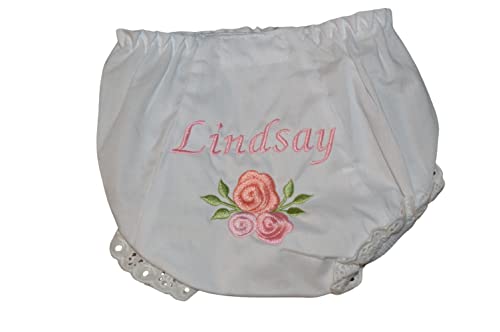 Personalized Pink Roses Baby Bloomers, Girls Flower Diaper Cover, Monogrammed with your Name