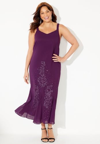 Image of Catherines Masquerade Beaded Dress Set | Women's Plus Size Petite Lace, Sequin, Wedding, Mother of the Bride 18 WP, Victoria Purple