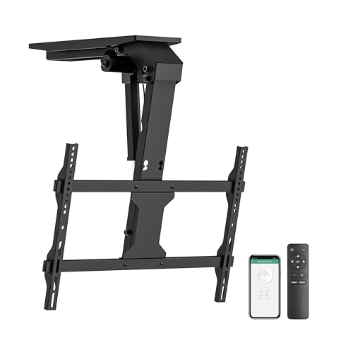 ynVISION.DESIGN Motorized Smart Electric TV Ceiling Mount - Ceiling TV Mount Flip Down 37-75 Inch, Max VESA 600x400 - Voice/App Controlled, RF Remote with Memory, Adjustable Angles, Holds 99 lbs
