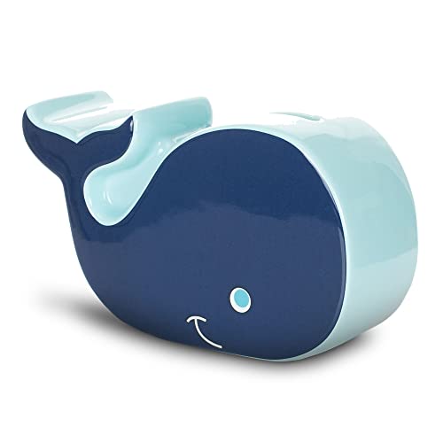 Image of DEMDACO Smiling Whale Navy Blue Earthenware Children's Coin Money Bank