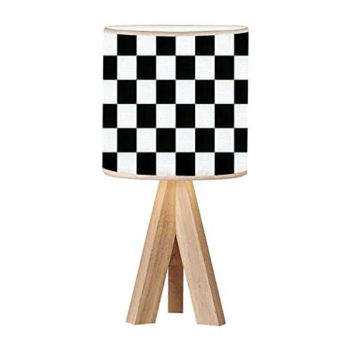 Image of OEPWQIWEPZ Tripod Bedside Desk Table Lamp Black White Checkered Seamless Endless Racing Flag Texture Wood Nightstand Lamp with Linen Fabric Shade for Nursery Bedroom Living Room Kids Room